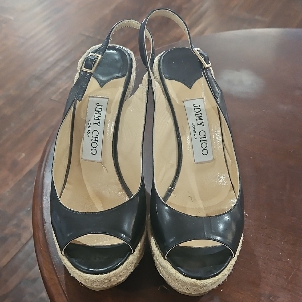Jimmy Choo Black Espadrille Wedges